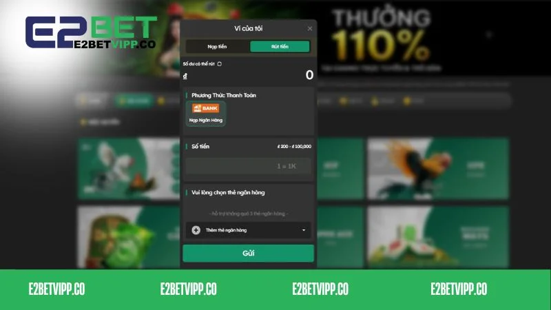 Hướng dẫn rút tiền E2bet qua ngân hàng